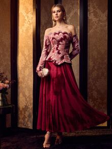 MOTF Soiréza ELEGANT OFF SHOULDER LONG SLEEVES MAXI GOWN WITH BEADED EMBROIDERY FOR FORMAL PARTY, WEDDINGS, GALAS - Burgundy - View 2