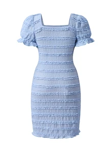 SHEIN Tween Girls' Solid Color Faux Pearl Casual Vacation Dress - Blue - View 4