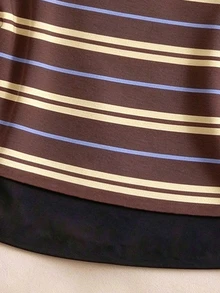 Tween Girls Off-Shoulder Striped 2 In 1 Short Sleeve T-Shirt, Brown, Fall Outfits - Multicolor - View 5