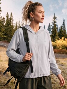 In My Nature Women's Solid Color Zipper Casual Versatile Daily Outdoor Hooded Jacket For Hiking And Camping, Fall Winter - Grey - View 2