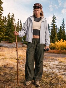 In My Nature Women's Solid Color Zipper Casual Versatile Daily Outdoor Hooded Jacket For Hiking And Camping, Fall Winter - Grey - View 6