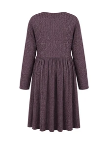 SHEIN Purple Autumn And Winter Long-Sleeve Maternity Dress With Large Size, Front Button, Breastfeeding, High Waist, Slimming, Knitted Fabric Fall Pregnancy - Purple - View 8