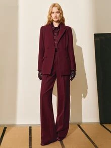 MOTF PREMIUM WOMEN'S AUTUMN/WINTER WOOL STRIPED STRAIGHT LEG SUIT PANTS - Burgundy - View 4