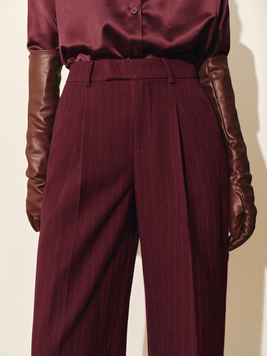 MOTF PREMIUM WOMEN'S AUTUMN/WINTER WOOL STRIPED STRAIGHT LEG SUIT PANTS - Burgundy - View 1