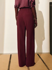 MOTF PREMIUM WOMEN'S AUTUMN/WINTER WOOL STRIPED STRAIGHT LEG SUIT PANTS - Burgundy - View 8