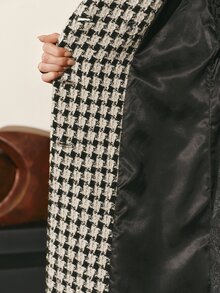 MOTF PREMIUM WOMEN'S AUTUMN/WINTER WOOL HOUNDSTOOTH TRENCH COAT WOOL OVERCOAT JACKET - Black and White - View 8