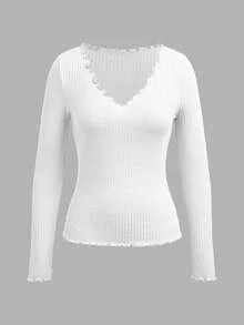 SHEIN EZwear 3件組女款純色V領長袖休閒百搭T恤 - 彩色 - 查看 5