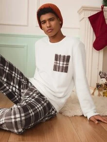 Chillnights Men's Casual Home Plaid Fleece Loungewear Set - Multicolor - View 4
