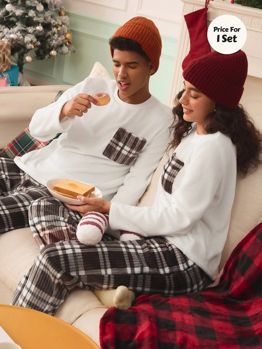 Chillnights Men's Casual Home Plaid Fleece Loungewear Set - Multicolor - View 1