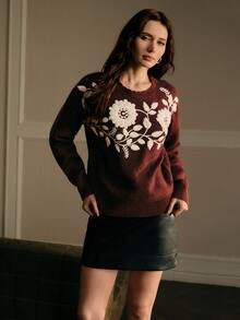 MOTF PREMIUM WOMEN'S HEAVY EMBROIDERY FLORAL KNIT SWEATER - Red - View 5