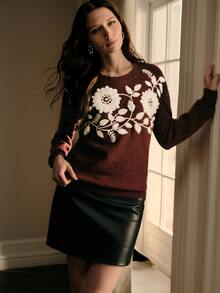 MOTF PREMIUM WOMEN'S HEAVY EMBROIDERY FLORAL KNIT SWEATER - Red - View 8