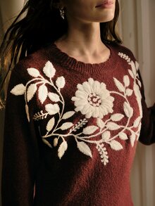 MOTF PREMIUM WOMEN'S HEAVY EMBROIDERY FLORAL KNIT SWEATER - Red - View 3