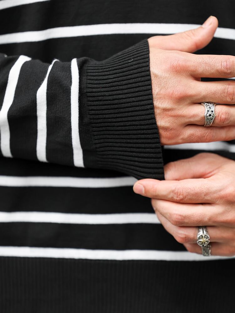 Marcello Vane Men's Autumn/Winter Striped Long Sleeve Casual Versatile Sweater, Old Money - Black and White - View 7