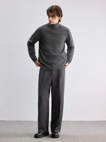Manfinity Hypemode New Autumn/Winter Style Button-Down Pullover Sweater, Suitable For Outings Off Campus Hiking, Formal Dinners, Parties, Gray Casual Modest - Dark Grey - View 5