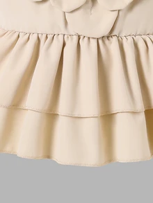 SHEIN 两件套少女纯色荷叶边上衣和裤子套装 - 卡其色 - 查看 10