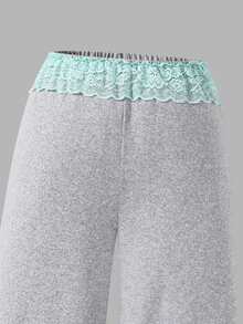SHEIN Tween Girl Casual Athletic Slim Fit Short Ruffle Knit Sweater + Elastic Straight Leg Long Pants Set School Sports Wear Off Campus Grey Autumn - Grey - View 6