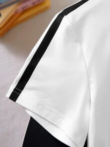 SHEIN Tween女孩 2件組 短袖夏季黑白休閒校園返校圓領T恤馬匹印花與寬腿褲 - 白色 - 查看 9