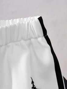 SHEIN Tween女孩 2件組 短袖夏季黑白休閒校園返校圓領T恤馬匹印花與寬腿褲 - 白色 - 查看 6
