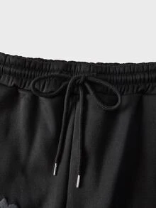 EASEVO Men's Summer Casual Loose Fit Sweatpants Plus Size Grey Solid Color Patchwork Elastic Waist Halloween Christmas Winter Party Autumn - Black - View 8