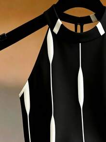 GlowEve Women's Striped Casual Versatile Halter Tank Top - Black - View 3