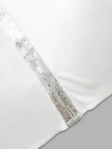 Balvessa 女款奢華水鑽裝飾門襟緞面襯衫，燈籠袖翻領通勤優雅白色襯衫 - 白色 - 查看 6
