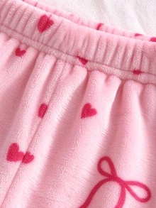 女嬰粉色蝴蝶結印花法蘭絨居家服套裝 - 彩色 - 查看 5