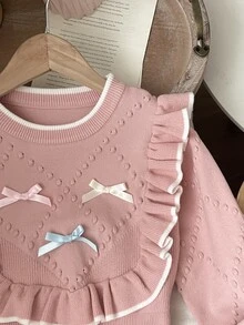 SHEIN Tween Girl Kids Elegant Solid Pink Ruffle Hem Mid-Length Sweater Dress, Autumn/Winter Back To School - Pink - View 8
