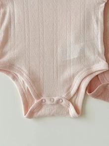 2件組新生女嬰夏季可愛純色荷葉邊連身衣套裝 - 粉色 - 查看 5
