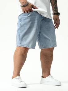 Manfinity CasualKnits Nam Plus Size Loose Fit Quần short denim thông thường Baggy Jorts Plain Blue Light Work Basic - Rửa nhẹ - Xem 5