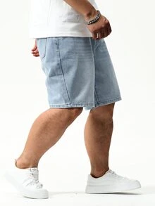 Manfinity CasualKnits Nam Plus Size Loose Fit Quần short denim thông thường Baggy Jorts Plain Blue Light Work Basic - Rửa nhẹ - Xem 7