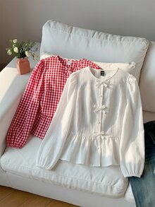 SHEIN 青少年女孩秋季上衣圓領長袖休閒度假風可愛蝴蝶結裝飾，秋冬穿搭，返校季，休閒，蝴蝶結正式派對紅色 - 紅色 - 查看 5