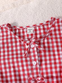 SHEIN 青少年女孩秋季上衣圓領長袖休閒度假風可愛蝴蝶結裝飾，秋冬穿搭，返校季，休閒，蝴蝶結正式派對紅色 - 紅色 - 查看 8