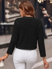 Editum 女款長袖開襟外套，休閒簡約，適合秋冬日常穿著、辦公室商務，黑色 - 黑色 - 查看 2