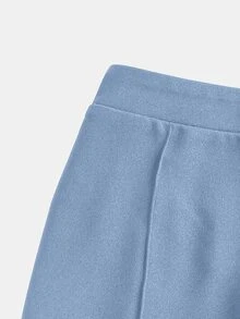 SHEIN 青少年女孩 2件/套休閒優雅極簡風辦公通勤上衣與長褲，夏季套裝，度假穿搭 - 藍色 - 查看 8