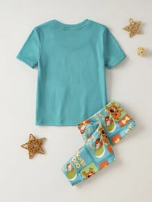 SCOOBY-DOO X SHEIN Baby Boy Cartoon Print Top And Leggings Loungewear Set - Green - View 3