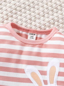 Souflis Souflis Baby Girl Striped & Cartoon Graphic Bow Front Ruffle Hem Dress Autumn Fall - Multicolor - View 4