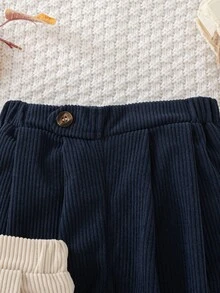 Souflis Souflis 2pcs Baby Boys Casual Farmer Soft Smart Flexible Retro Comfortable Corduroy Pleated Pants, Suitable For Daily Wear Beach Swim Beige Fall - Multicolor - View 5