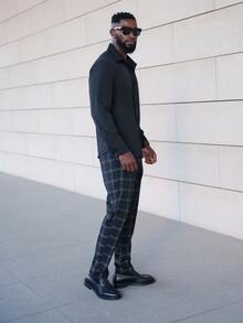 thenoahjr thenoahjr Men Plaid Print Slant Pocket Suit Pants For Ceremony Formal - Black - View 4
