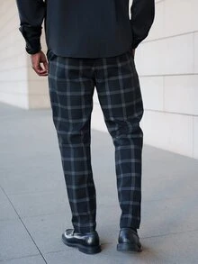 thenoahjr thenoahjr Men Plaid Print Slant Pocket Suit Pants For Ceremony Formal - Black - View 2