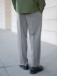 thenoahjr thenoahjr 男士純色直筒寬鬆百褶休閒長褲，附腰帶環，適合儀式與正式場合 - 深灰色 - 查看 2