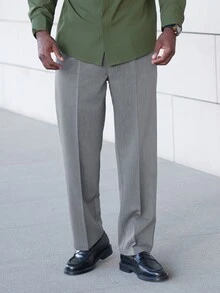 thenoahjr thenoahjr 男士純色直筒寬鬆百褶休閒長褲，附腰帶環，適合儀式與正式場合 - 深灰色 - 查看 4