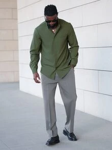 thenoahjr thenoahjr 男士純色直筒寬鬆百褶休閒長褲，附腰帶環，適合儀式與正式場合 - 深灰色 - 查看 5