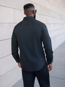 thenoahjr thenoahjr Men's Solid Color Stand Collar Long Sleeve Formal Shirt, For Fall, Ceremony - Black - View 2
