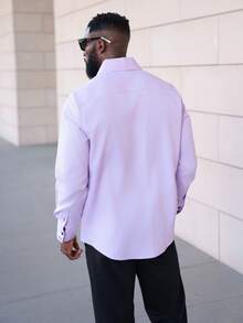 thenoahjr thenoahjr Men's Casual Solid Color Long Sleeve Fitted Shirt,Fall, Formal, Ceremony - Purple - View 2