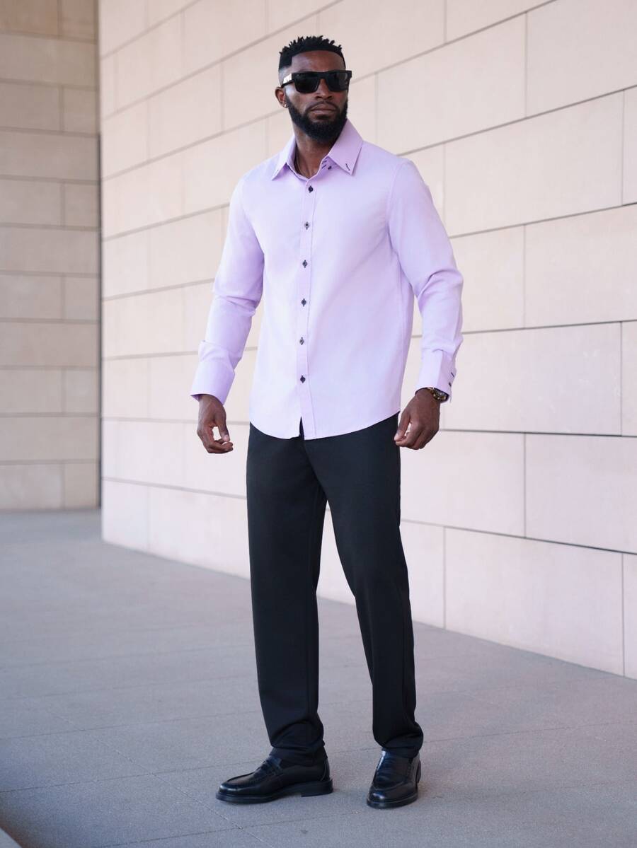 thenoahjr thenoahjr Men's Casual Solid Color Long Sleeve Fitted Shirt,Fall, Formal, Ceremony - Purple - View 1