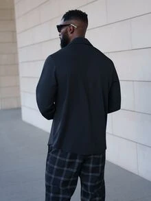 thenoahjr thenoahjr 男士商务休闲长袖纯黑色衬衫，百搭，适合秋季 - 黑色 - 查看 2