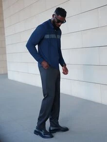 thenoahjr thenoahjr 男士秋季西装裤，时尚休闲直筒裤，宽松简约风格，纯色抗皱直筒裤 - 黑色 - 查看 3
