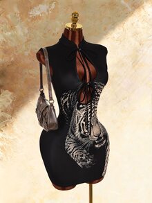 Amplova Women's Wild Tiger Print Cutout Backless Mini Dress - Black - View 7