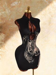 Amplova Women's Wild Tiger Print Cutout Backless Mini Dress - Black - View 8