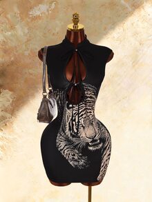 Amplova Women's Wild Tiger Print Cutout Backless Mini Dress - Black - View 2